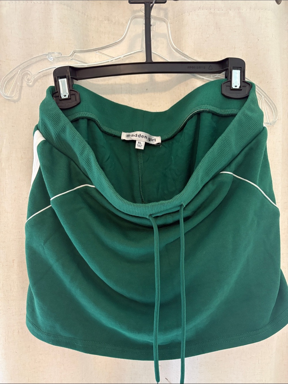 Madden Girl Emerald Green Drawstring Skirt with White Piping